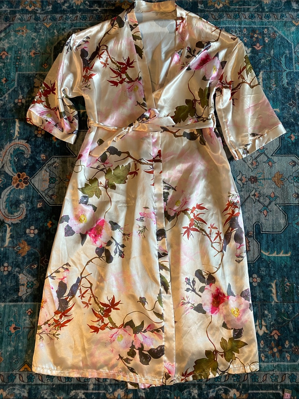 Floral Satin Wrap Robe